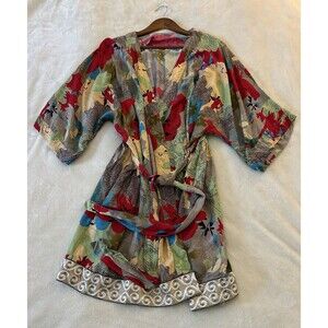 Punjammies by Sudara Womens Robe Medium Large Floral Kimono Pockets Tie Belt